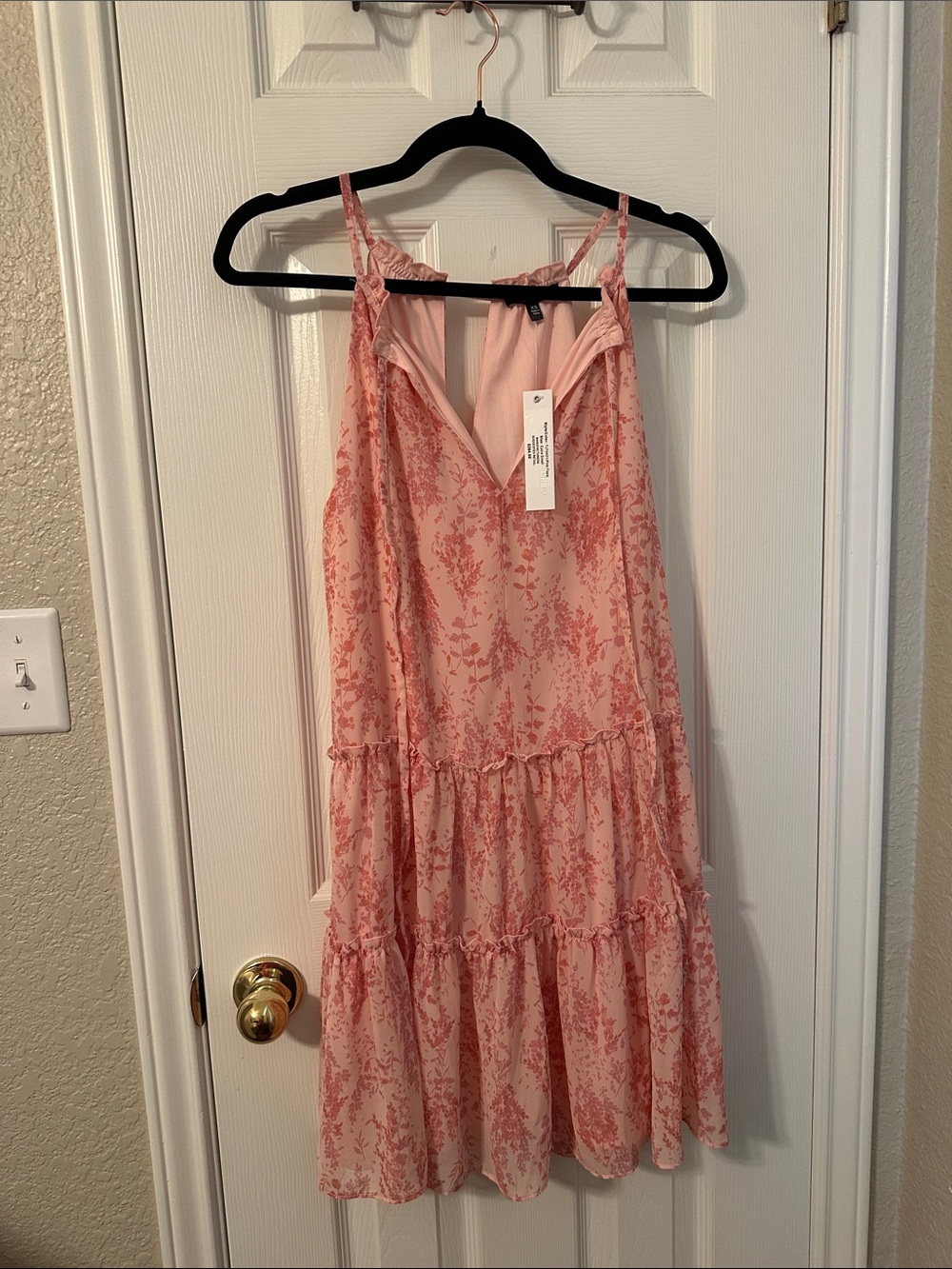 DREW Blush Pink Floral Tiered Slip Dress